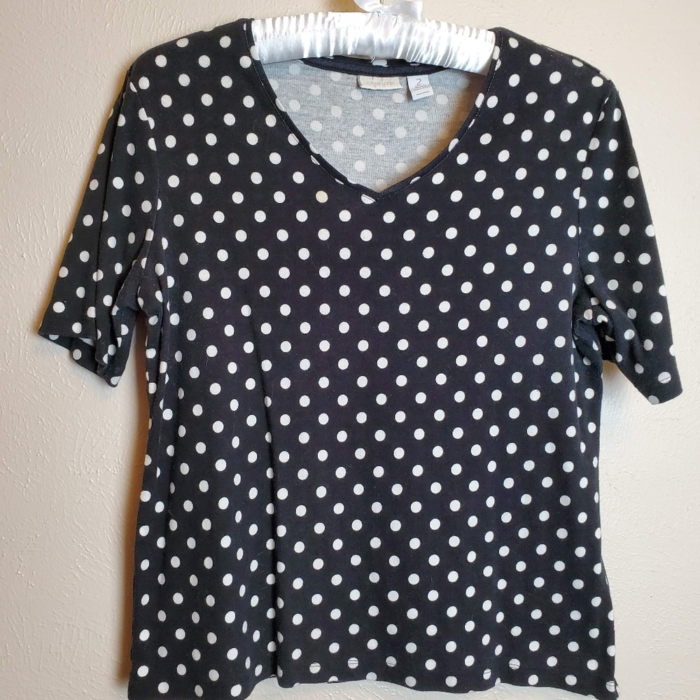 CHICOS BLACK AND WHITE POLKA DOT sz2